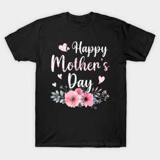 Mother's Day With Floral Mom Mommy Grandma Womens T-Shirt